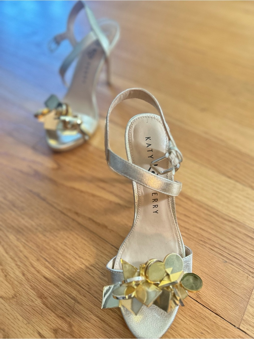 Katy Perry Collections Metallic Gold Embellished Slingback Heels